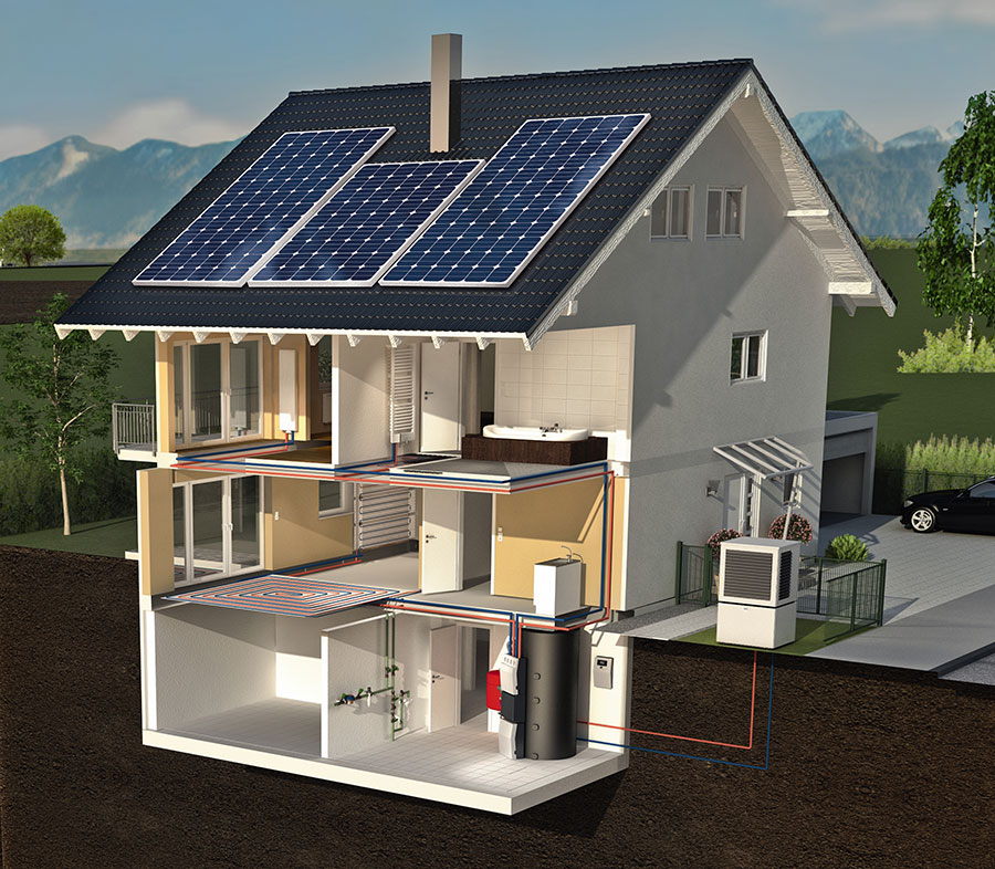 Kermi x-change dynamic Wärmepumpen sind mit der sogenannten Power-to-Heat Funktion ausgestattet. Diese sorgt für die effiziente Nutzung von überschüssigem PV-Strom. Die dadurch von der Wärmepumpe erzeugte thermische Energie wird wiederum im Wärme- bzw. Pufferspeicher bevorratet, bis sie zum Heizen benötigt wird. | Bildquelle: Kermi GmbH