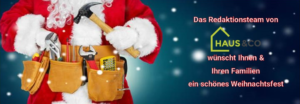 Mit einem Weihnachtsmann mit Werkzeuggürtel wünscht die Redaktion von Haus & Co allen Lesern ein schönes Weihnachtsfest